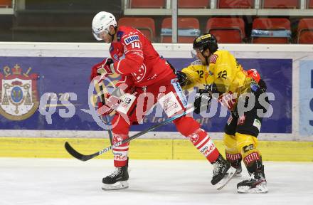 EBEL. Eishockey Bundesliga. KAC gegen	spusu Vienna Capitals. Paul Postma, (KAC), Julian Grosslercher  (Vienna Capitals). Klagenfurt, am 22.12.2020.
Foto: Kuess
www.qspictures.net

---
pressefotos, pressefotografie, kuess, qs, qspictures, sport, bild, bilder, bilddatenbank