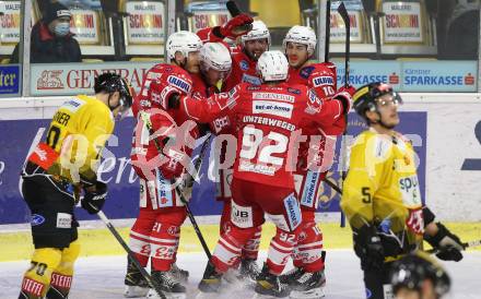 EBEL. Eishockey Bundesliga. KAC gegen	spusu Vienna Capitals. Torjubel Stefan Geier, Manuel Geier, Dennis Sticha, Thomas Vallant, Clemens Unterweger (KAC). Klagenfurt, am 22.12.2020.
Foto: Kuess
www.qspictures.net

---
pressefotos, pressefotografie, kuess, qs, qspictures, sport, bild, bilder, bilddatenbank