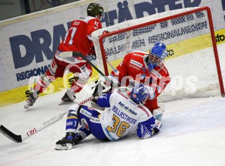 EBEL. Eishockey Bundesliga. VSV gegen HCB Suedtirol Alperia.  Pollastrone Jerry (VSV),  Bernard Andreas (Bozen). Villach, am 22.12.2020.
Foto: Kuess
www.qspictures.net
---
pressefotos, pressefotografie, kuess, qs, qspictures, sport, bild, bilder, bilddatenbank