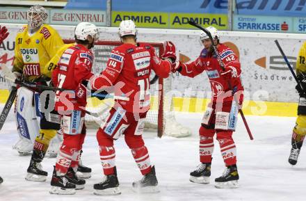 EBEL. Eishockey Bundesliga. KAC gegen	spusu Vienna Capitals.  Torjubel Manuel Ganahl, Paul Postma, Rok Ticar (KAC). Klagenfurt, am 22.12.2020.
Foto: Kuess
www.qspictures.net

---
pressefotos, pressefotografie, kuess, qs, qspictures, sport, bild, bilder, bilddatenbank