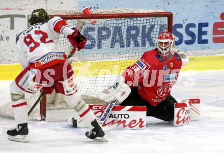 EBEL. Eishockey Bundesliga. KAC gegen	HCB Suedtirol Alperia.  Sebastian Dahm,  (KAC), Findlay Brett (Bozen). Klagenfurt, am 17.1.2021.
Foto: Kuess
www.qspictures.net

---
pressefotos, pressefotografie, kuess, qs, qspictures, sport, bild, bilder, bilddatenbank