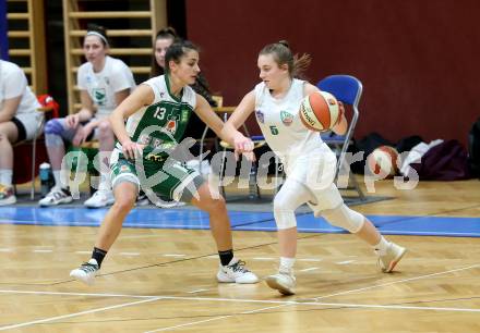 Basketball Damen Superliga 2020/2021. Grunddurchgang 4. Runde.  KOS Celovec Damen gegen  UBI Graz. Monika Ristic (KOS Celovec), Laura Bischof (Graz). Klagenfurt, am 26.1.2021.
Foto: Kuess
www.qspictures.net

---
pressefotos, pressefotografie, kuess, qs, qspictures, sport, bild, bilder, bilddatenbank