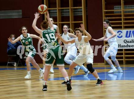 Basketball Damen Superliga 2020/2021. Grunddurchgang 4. Runde.  KOS Celovec Damen gegen  UBI Graz. Elma Muharemovic (KOS Celovec), Erin Foxhall  (Graz). Klagenfurt, am 26.1.2021.
Foto: Kuess
www.qspictures.net

---
pressefotos, pressefotografie, kuess, qs, qspictures, sport, bild, bilder, bilddatenbank