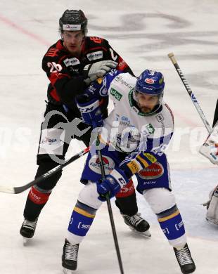 EBEL. Eishockey Bundesliga. VSV gegen Bratislava Capitals.  Sahir Gill,  (VSV),  Martin Chovan (Bratislava). Villach, am 29.1.2021.
Foto: Kuess
www.qspictures.net
---
pressefotos, pressefotografie, kuess, qs, qspictures, sport, bild, bilder, bilddatenbank