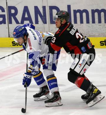 EBEL. Eishockey Bundesliga. VSV gegen Bratislava Capitals.  Renars Krastenbergs,  (VSV), David Boldizar (Bratislava). Villach, am 29.1.2021.
Foto: Kuess
www.qspictures.net
---
pressefotos, pressefotografie, kuess, qs, qspictures, sport, bild, bilder, bilddatenbank