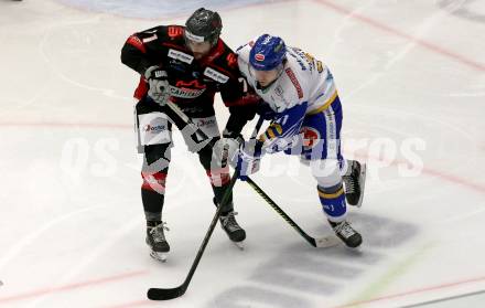 EBEL. Eishockey Bundesliga. VSV gegen Bratislava Capitals. Renars Krastenbergs,  (VSV), Eduard Sedivy  (Bratislava). Villach, am 29.1.2021.
Foto: Kuess
www.qspictures.net
---
pressefotos, pressefotografie, kuess, qs, qspictures, sport, bild, bilder, bilddatenbank