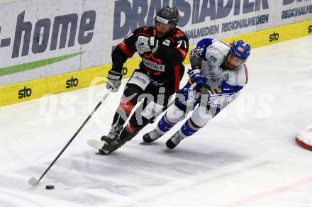 EBEL. Eishockey Bundesliga. VSV gegen Bratislava Capitals.  Jerry Pollastrone,  (VSV), Eduard Sedivy (Bratislava). Villach, am 29.1.2021.
Foto: Kuess
www.qspictures.net
---
pressefotos, pressefotografie, kuess, qs, qspictures, sport, bild, bilder, bilddatenbank