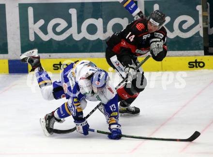 EBEL. Eishockey Bundesliga. VSV gegen Bratislava Capitals. Chris Collins,  (VSV),  Ladislav Romancik  (Bratislava). Villach, am 29.1.2021.
Foto: Kuess
www.qspictures.net
---
pressefotos, pressefotografie, kuess, qs, qspictures, sport, bild, bilder, bilddatenbank