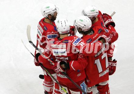 EBEL. Eishockey Bundesliga. KAC gegen	Dornbirner EC. Torjubel Martin Schumnig, Lukas Haudum, Steven Strong, Manuel Ganahl (KAC). Klagenfurt, am 31.1.2021.
Foto: Kuess
www.qspictures.net

---
pressefotos, pressefotografie, kuess, qs, qspictures, sport, bild, bilder, bilddatenbank