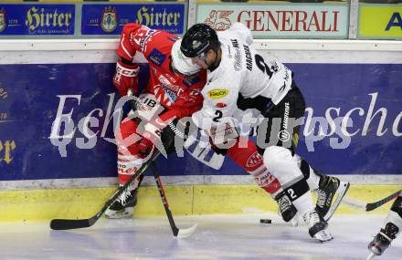 EBEL. Eishockey Bundesliga. KAC gegen	Dornbirner EC. Manuel Ganahl,  (KAC), Olivier Magnan (Dornbirn). Klagenfurt, am 31.1.2021.
Foto: Kuess
www.qspictures.net

---
pressefotos, pressefotografie, kuess, qs, qspictures, sport, bild, bilder, bilddatenbank