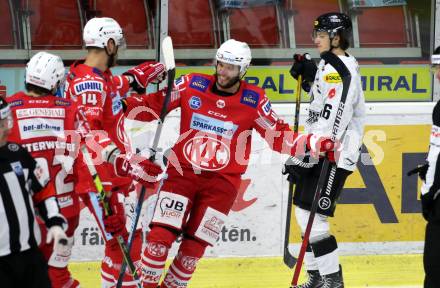 EBEL. Eishockey Bundesliga. KAC gegen	Dornbirner EC. Torjubel Clemens Unterweger, Paul Postma, Rok Ticar (KAC). Klagenfurt, am 31.1.2021.
Foto: Kuess
www.qspictures.net

---
pressefotos, pressefotografie, kuess, qs, qspictures, sport, bild, bilder, bilddatenbank