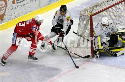 EBEL. Eishockey Bundesliga. KAC gegen	Dornbirner EC. Dennis Sticha, (KAC), Jesper Kokkila, Thomas Hoeneckl  (Dornbirn). Klagenfurt, am 31.1.2021.
Foto: Kuess
www.qspictures.net

---
pressefotos, pressefotografie, kuess, qs, qspictures, sport, bild, bilder, bilddatenbank