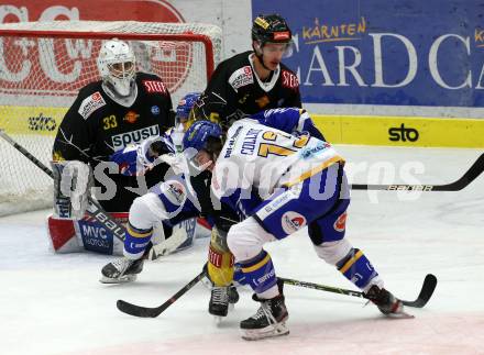 EBEL. Eishockey Bundesliga. VSV gegen Vienna Capitals. Chris Collins,  (VSV), Sebastian Wraneschitz, Dominic Hackl  (Vienna Capitals). Villach, am 2.2.2021.
Foto: Kuess
www.qspictures.net
---
pressefotos, pressefotografie, kuess, qs, qspictures, sport, bild, bilder, bilddatenbank