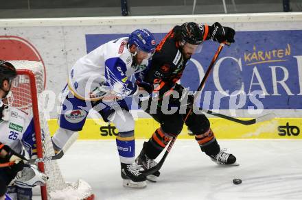 EBEL. Eishockey Bundesliga. VSV gegen Moser Medical Graz 99ers.  Kevin Schmidt,  (VSV), Anthony Cameranesi (Graz). Villach, am 23.2.2021.
Foto: Kuess
www.qspictures.net
---
pressefotos, pressefotografie, kuess, qs, qspictures, sport, bild, bilder, bilddatenbank