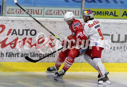 EBEL. Eishockey Bundesliga. KAC gegen	EC Salzburg. Lukas Haudum,  (KAC),  Dominique Heinrich (Salzburg). Klagenfurt, am 26.2.2021.
Foto: Kuess
www.qspictures.net

---
pressefotos, pressefotografie, kuess, qs, qspictures, sport, bild, bilder, bilddatenbank