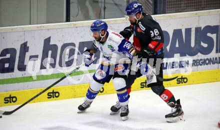 EBEL. Eishockey Bundesliga. VSV gegen HC TWK Innsbruck. Jerry Pollastrone,   (VSV),  Jan Lattner (Innsbruck). Villach, am 28.2.2021.
Foto: Kuess
www.qspictures.net
---
pressefotos, pressefotografie, kuess, qs, qspictures, sport, bild, bilder, bilddatenbank