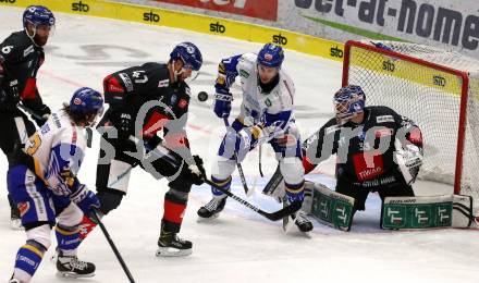 EBEL. Eishockey Bundesliga. VSV gegen HC TWK Innsbruck. Jordan Caron, Martin Ulmer, Kevin Tansey,  (VSV), Adrian Saxrud Danielsen, Thomas Edward McCollum  (Innsbruck). Villach, am 28.2.2021.
Foto: Kuess
www.qspictures.net
---
pressefotos, pressefotografie, kuess, qs, qspictures, sport, bild, bilder, bilddatenbank