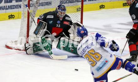 EBEL. Eishockey Bundesliga. VSV gegen HC TWK Innsbruck. Jerry Pollastrone,  (VSV), Thomas Edward McCollum  (Innsbruck). Villach, am 28.2.2021.
Foto: Kuess
www.qspictures.net
---
pressefotos, pressefotografie, kuess, qs, qspictures, sport, bild, bilder, bilddatenbank