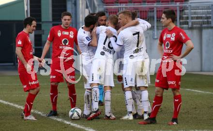 Fussball 2. Liga. SK Austria Klagenfurt gegen  FC Mohren Dornbirn.  Torjubel  Patrick Greil, Kosmas Gkezos, Markus Rusek, Markus Pink,  Tim Maciejewski,  Florian Jaritz,  (Klagenfurt). Klagenfurt, am 6.3.2021.
Foto: Kuess
www.qspictures.net
---
pressefotos, pressefotografie, kuess, qs, qspictures, sport, bild, bilder, bilddatenbank