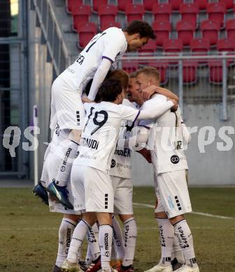 Fussball 2. Liga. SK Austria Klagenfurt gegen  FC Mohren Dornbirn.  Torjubel  Patrick Greil, Kosmas Gkezos, Markus Rusek, Markus Pink,  Tim Maciejewski,  Florian Jaritz, Thorsten Mahrer (Klagenfurt). Klagenfurt, am 6.3.2021.
Foto: Kuess
www.qspictures.net
---
pressefotos, pressefotografie, kuess, qs, qspictures, sport, bild, bilder, bilddatenbank