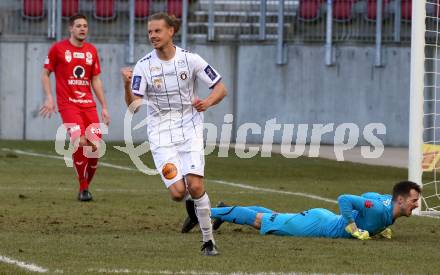 Fussball 2. Liga. SK Austria Klagenfurt gegen  FC Mohren Dornbirn.  Torjubel Patrick Greil (Klagenfurt). Klagenfurt, am 6.3.2021.
Foto: Kuess
www.qspictures.net
---
pressefotos, pressefotografie, kuess, qs, qspictures, sport, bild, bilder, bilddatenbank