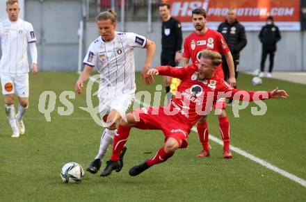 Fussball 2. Liga. SK Austria Klagenfurt gegen  FC Mohren Dornbirn.  Patrick Greil (Klagenfurt),  Timo Friedrich (Dornbirn). Klagenfurt, am 6.3.2021.
Foto: Kuess
www.qspictures.net
---
pressefotos, pressefotografie, kuess, qs, qspictures, sport, bild, bilder, bilddatenbank