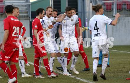 Fussball 2. Liga. SK Austria Klagenfurt gegen  FC Mohren Dornbirn.  Torjubel  Patrick Greil, Kosmas Gkezos, Markus Rusek, Markus Pink,  (Klagenfurt). Klagenfurt, am 6.3.2021.
Foto: Kuess
www.qspictures.net
---
pressefotos, pressefotografie, kuess, qs, qspictures, sport, bild, bilder, bilddatenbank