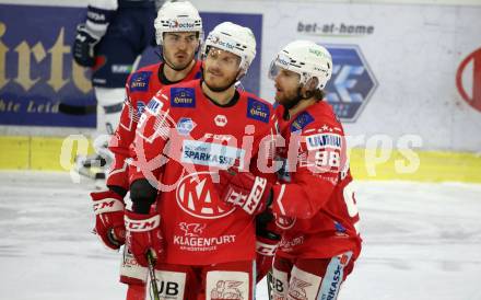 EBEL. Eishockey Bundesliga. KAC gegen	Fehervar AV19. Torjubel Thomas Vallant, Stefan Geier, Daniel Obersteiner (KAC). Klagenfurt, am 7.3.2021.
Foto: Kuess
www.qspictures.net

---
pressefotos, pressefotografie, kuess, qs, qspictures, sport, bild, bilder, bilddatenbank