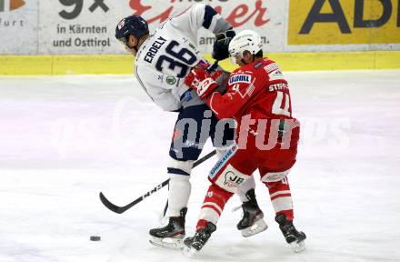 EBEL. Eishockey Bundesliga. KAC gegen	Fehervar AV19. Kele Steffler,  (KAC),  Csanad Erdely (Fehervar). Klagenfurt, am 7.3.2021.
Foto: Kuess
www.qspictures.net

---
pressefotos, pressefotografie, kuess, qs, qspictures, sport, bild, bilder, bilddatenbank