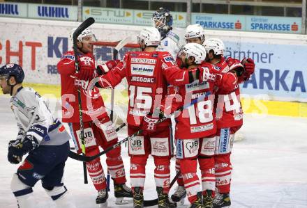 EBEL. Eishockey Bundesliga. KAC gegen	Fehervar AV19. Torjubel Nicholas Eric Petersen, Blaz Gregorc, Matthew Fraser, Rok Ticar, Thomas Koch (KAC). Klagenfurt, am 7.3.2021.
Foto: Kuess
www.qspictures.net

---
pressefotos, pressefotografie, kuess, qs, qspictures, sport, bild, bilder, bilddatenbank