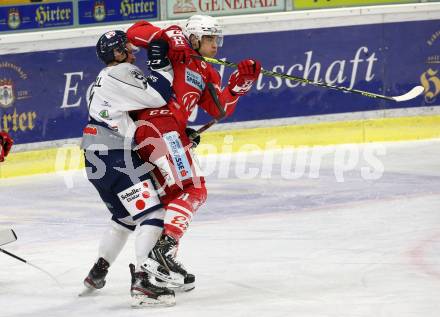 EBEL. Eishockey Bundesliga. KAC gegen	Fehervar AV19. Lukas Haudum, (KAC),  Timothy Campbell  (Fehervar). Klagenfurt, am 7.3.2021.
Foto: Kuess
www.qspictures.net

---
pressefotos, pressefotografie, kuess, qs, qspictures, sport, bild, bilder, bilddatenbank