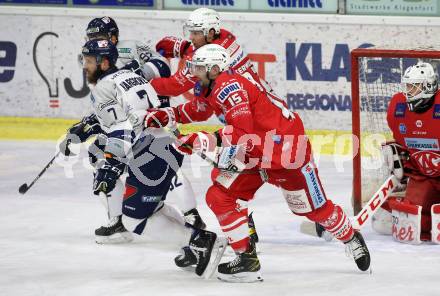 EBEL. Eishockey Bundesliga. KAC gegen	Fehervar AV19. Blaz Gregorc,  (KAC),  Colton Hargrove (Fehervar). Klagenfurt, am 7.3.2021.
Foto: Kuess
www.qspictures.net

---
pressefotos, pressefotografie, kuess, qs, qspictures, sport, bild, bilder, bilddatenbank