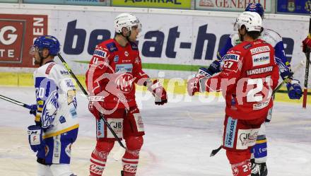 EBEL. Eishockey Bundesliga. KAC gegen	VSV. Torjubel Lukas Haudum, Thomas Hundertpfund (KAC). Klagenfurt, am 12.3.2021.
Foto: Kuess
www.qspictures.net

---
pressefotos, pressefotografie, kuess, qs, qspictures, sport, bild, bilder, bilddatenbank