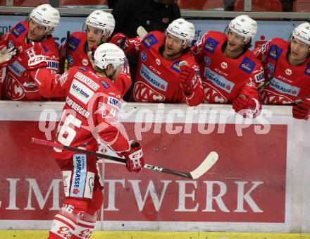 EBEL. Eishockey Bundesliga. KAC gegen	VSV. Torjubel  Johannes Bischofberger (KAC). Klagenfurt, am 12.3.2021.
Foto: Kuess
www.qspictures.net

---
pressefotos, pressefotografie, kuess, qs, qspictures, sport, bild, bilder, bilddatenbank