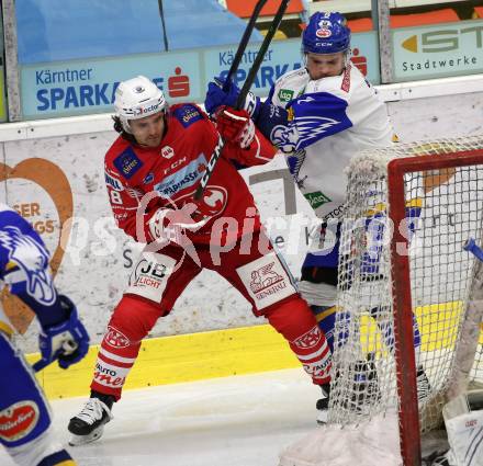 EBEL. Eishockey Bundesliga. KAC gegen	VSV. Samuel Witting,  (KAC),   Sebastian Zauner (VSV). Klagenfurt, am 12.3.2021.
Foto: Kuess
www.qspictures.net

---
pressefotos, pressefotografie, kuess, qs, qspictures, sport, bild, bilder, bilddatenbank