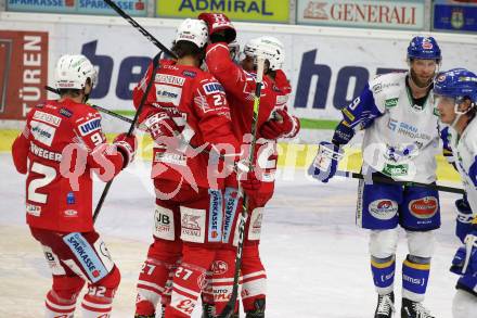 EBEL. Eishockey Bundesliga. KAC gegen	VSV. Torjubel Lukas Haudum, Thomas Hundertpfund, Clemens Unterweger, Manuel Geier (KAC). Klagenfurt, am 12.3.2021.
Foto: Kuess
www.qspictures.net

---
pressefotos, pressefotografie, kuess, qs, qspictures, sport, bild, bilder, bilddatenbank