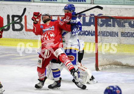 EBEL. Eishockey Bundesliga. KAC gegen	VSV. Steven Strong,  (KAC),   Sebastian Zauner (VSV). Klagenfurt, am 12.3.2021.
Foto: Kuess
www.qspictures.net

---
pressefotos, pressefotografie, kuess, qs, qspictures, sport, bild, bilder, bilddatenbank