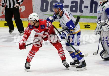 EBEL. Eishockey Bundesliga. VSV gegen KAC.  Kevin Schmidt, (VSV), Matthew Fraser  (KAC). Villach, am 14.3.2021.
Foto: Kuess
www.qspictures.net
---
pressefotos, pressefotografie, kuess, qs, qspictures, sport, bild, bilder, bilddatenbank