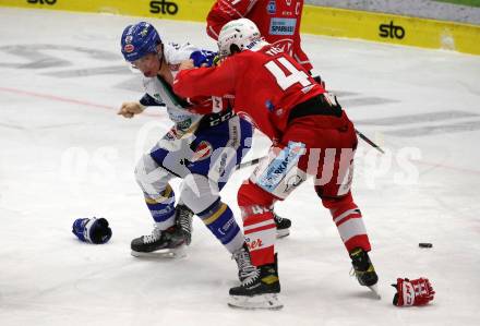 EBEL. Eishockey Bundesliga. VSV gegen KAC. Scott Kosmachuk, (VSV),   Rok Ticar  (KAC). Villach, am 14.3.2021.
Foto: Kuess
www.qspictures.net
---
pressefotos, pressefotografie, kuess, qs, qspictures, sport, bild, bilder, bilddatenbank