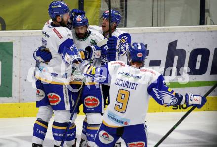 EBEL. Eishockey Bundesliga. VSV gegen KAC.  Torjubel Jordan Caron, Sahir Gill, Scott Kosmachuk, Kevin Schmidt (VSV). Villach, am 14.3.2021.
Foto: Kuess
www.qspictures.net
---
pressefotos, pressefotografie, kuess, qs, qspictures, sport, bild, bilder, bilddatenbank