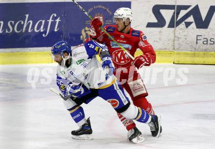 EBEL. Eishockey Bundesliga. KAC gegen	VSV. Thomas Vallant,  (KAC),   Jerry Pollastrone (VSV). Klagenfurt, am 16.3.2021.
Foto: Kuess
www.qspictures.net

---
pressefotos, pressefotografie, kuess, qs, qspictures, sport, bild, bilder, bilddatenbank