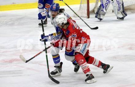 EBEL. Eishockey Bundesliga. KAC gegen	VSV. Manuel Ganahl, (KAC),   Chris Collins  (VSV). Klagenfurt, am 16.3.2021.
Foto: Kuess
www.qspictures.net

---
pressefotos, pressefotografie, kuess, qs, qspictures, sport, bild, bilder, bilddatenbank