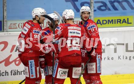 EBEL. Eishockey Bundesliga. KAC gegen	VSV. Torjubel Matthew Fraser, Thomas Koch, Thomas Vallant, Lukas Haudum (KAC). Klagenfurt, am 16.3.2021.
Foto: Kuess
www.qspictures.net

---
pressefotos, pressefotografie, kuess, qs, qspictures, sport, bild, bilder, bilddatenbank