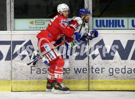 EBEL. Eishockey Bundesliga. KAC gegen	VSV. Nicholas Eric Petersen, (KAC),  Kevin Schmidt  (VSV). Klagenfurt, am 16.3.2021.
Foto: Kuess
www.qspictures.net

---
pressefotos, pressefotografie, kuess, qs, qspictures, sport, bild, bilder, bilddatenbank