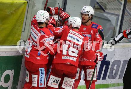 EBEL. Eishockey Bundesliga. VSV gegen KAC.  Torjubel Samuel Witting, Johannes Bischofberger, Kele Steffler, Thomas Vallant, Thomas Hundertpfund (KAC). Villach, am 19.3.2021.
Foto: Kuess
www.qspictures.net
---
pressefotos, pressefotografie, kuess, qs, qspictures, sport, bild, bilder, bilddatenbank