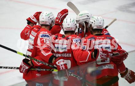 EBEL. Eishockey Bundesliga. VSV gegen KAC. Torjubel Blaz Gregorc, Clemens Unterweger, Thomas Hundertpfund, Nicholas Eric Petersen (KAC). Villach, am 19.3.2021.
Foto: Kuess
www.qspictures.net
---
pressefotos, pressefotografie, kuess, qs, qspictures, sport, bild, bilder, bilddatenbank