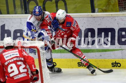 EBEL. Eishockey Bundesliga. VSV gegen KAC.  Chris Collins, (VSV), Steven Strong  (KAC). Villach, am 19.3.2021.
Foto: Kuess
www.qspictures.net
---
pressefotos, pressefotografie, kuess, qs, qspictures, sport, bild, bilder, bilddatenbank