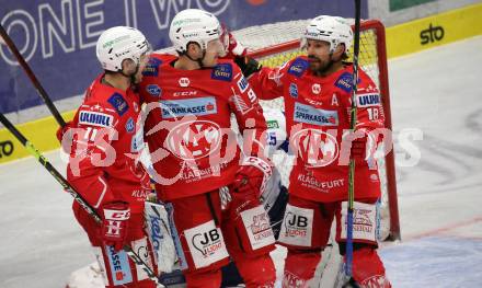 EBEL. Eishockey Bundesliga. VSV gegen KAC. Torjubel Lukas Haudum, Matthew Fraser, Thomas Koch (KAC). Villach, am 19.3.2021.
Foto: Kuess
www.qspictures.net
---
pressefotos, pressefotografie, kuess, qs, qspictures, sport, bild, bilder, bilddatenbank