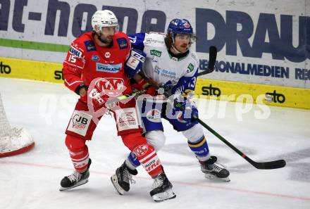 EBEL. Eishockey Bundesliga. VSV gegen KAC.  Chris Collins, (VSV), Blaz Gregorc  (KAC). Villach, am 19.3.2021.
Foto: Kuess
www.qspictures.net
---
pressefotos, pressefotografie, kuess, qs, qspictures, sport, bild, bilder, bilddatenbank