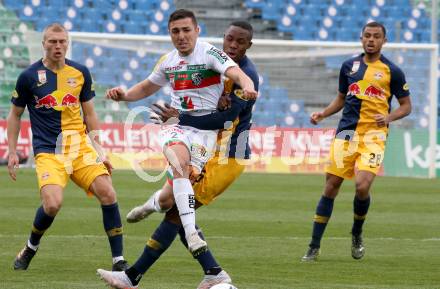 Fussball. Bundesliga. RZ Pellets WAC gegen FC Red Bull Salzburg. Guram Giorbelidze, (WAC), Enock Mwepu  (Salzburg). Wolfsberg, am 25.4.2021.
Foto: Kuess
www.qspictures.net

---
pressefotos, pressefotografie, kuess, qs, qspictures, sport, bild, bilder, bilddatenbank